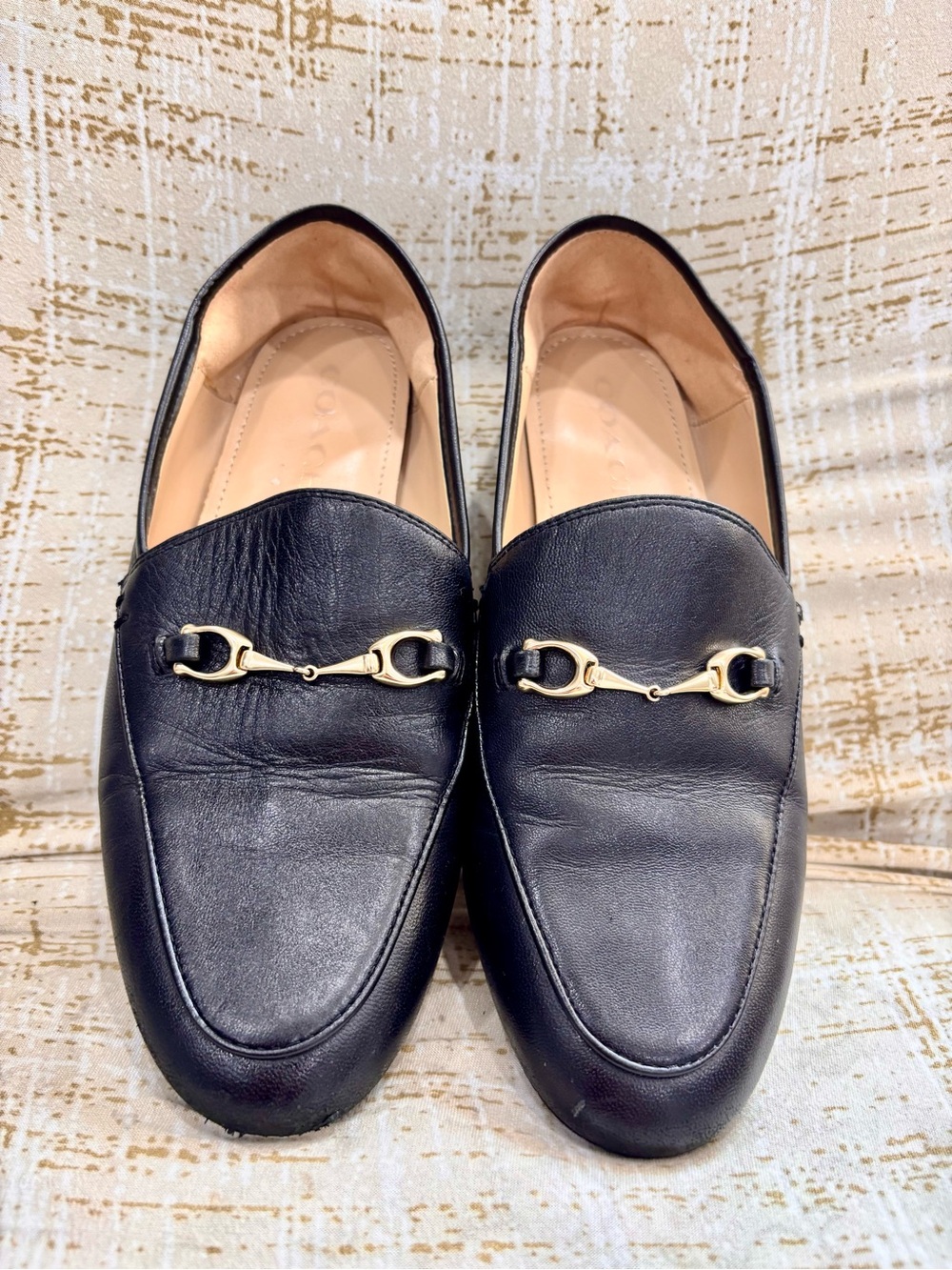 Coach Black Leather Loafers with Gold Horsebit